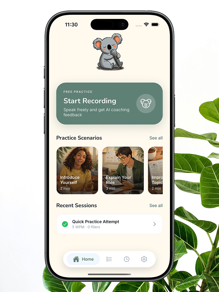 Koa app interface showing practice scenarios